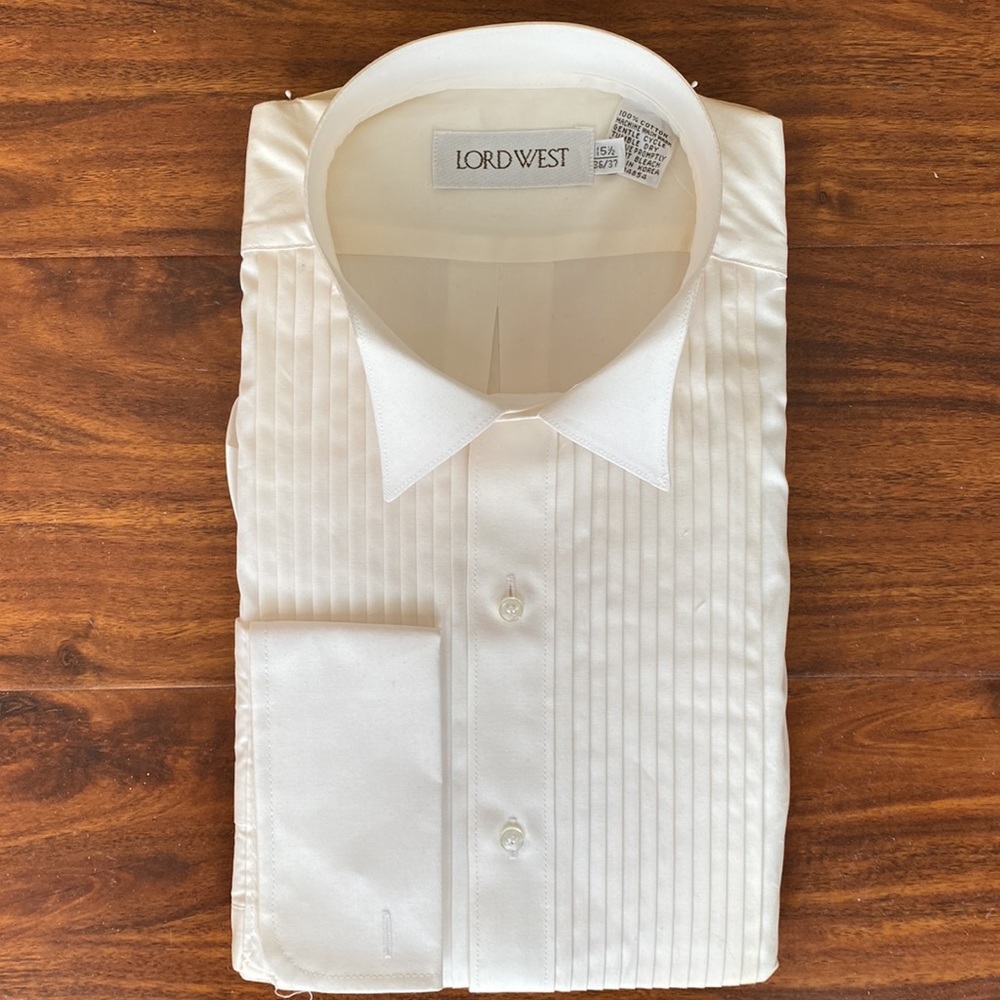 NWT tuxedo wingtip pleated off white shirt by Lord West for men